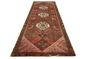 Semi Antique Red Geometric Tribal 4X9 Oriental Runner Rug