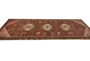 Semi Antique Red Geometric Tribal 4X9 Oriental Runner Rug
