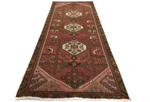 Semi Antique Red Geometric Tribal 4X9 Oriental Runner Rug
