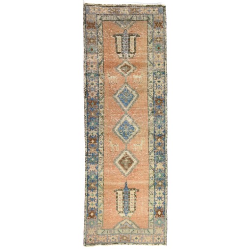 Semi Antique Muted Tribal 3X9 Distressed Vintage Oriental Runner Rug