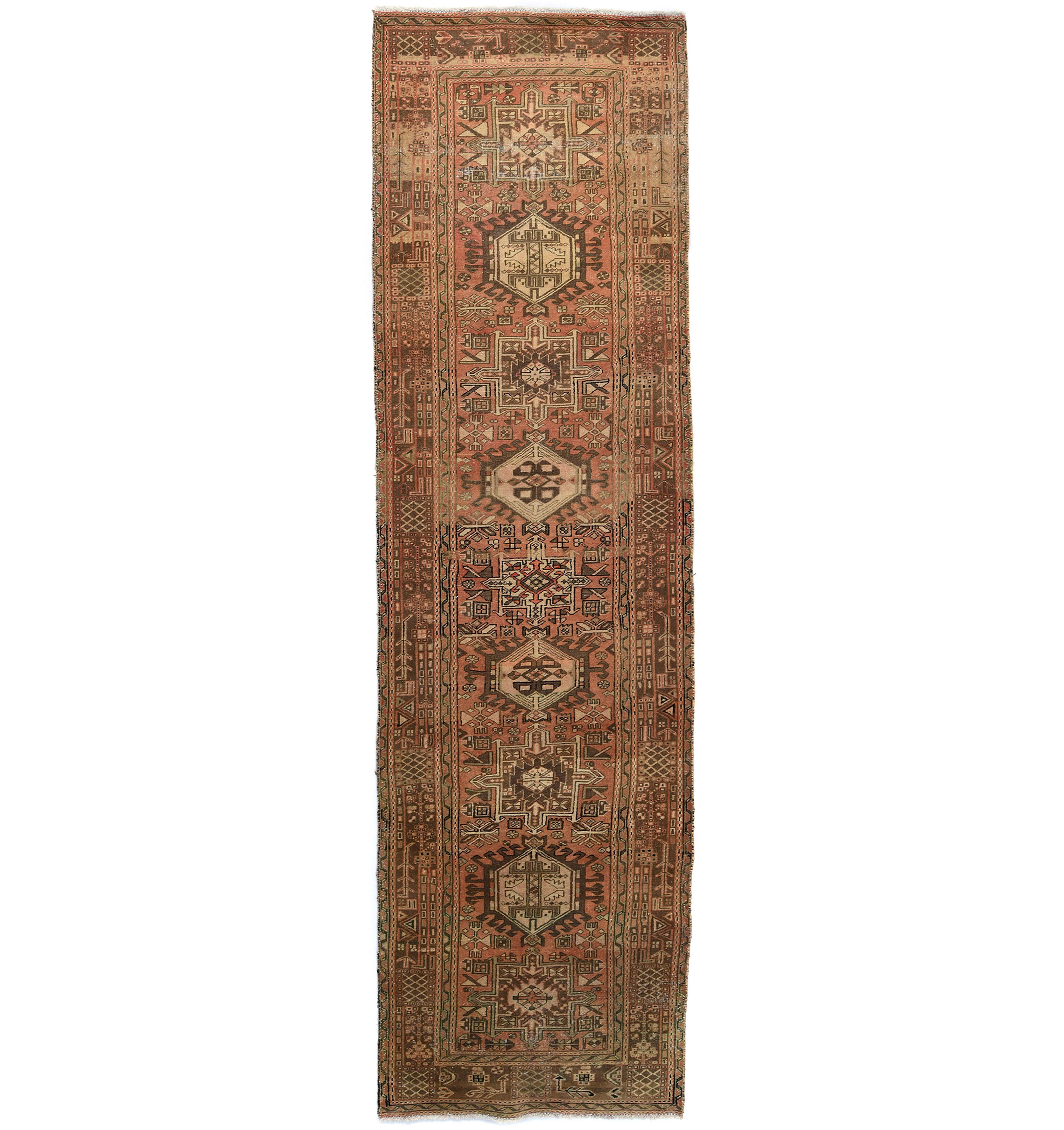 Semi Antique Brown Tribal 4X14 Distressed Vintage Oriental Runner Rug