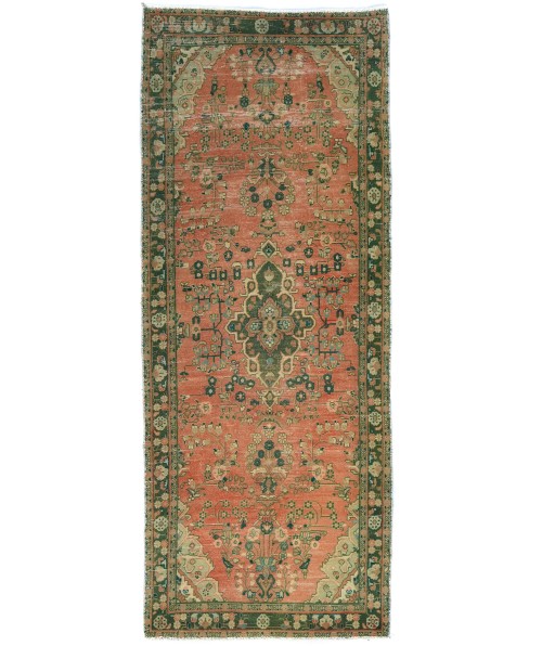 Semi Antique Muted Tribal 3'6X9 Distressed Vintage Oriental Runner Rug