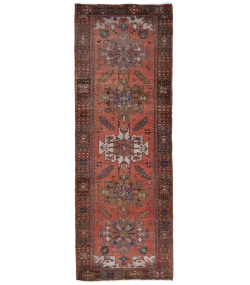 Antique Muted Tribal 3'7X10 Distressed Vintage Oriental Runner Rug