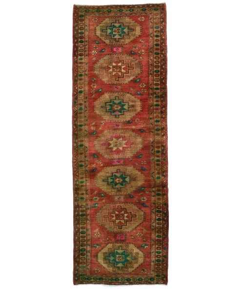 Antique Muted Red Tribal 4X11 Distressed Vintage Oriental Runner Rug