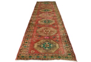 Antique Muted Red Tribal 4X11 Distressed Vintage Oriental Runner Rug
