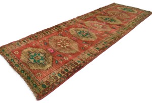 Antique Muted Red Tribal 4X11 Distressed Vintage Oriental Runner Rug