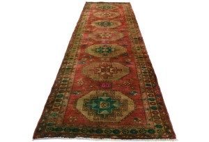 Antique Muted Red Tribal 4X11 Distressed Vintage Oriental Runner Rug