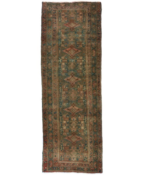 Antique Muted Tribal 4X10 Distressed Vintage Oriental Runner Rug