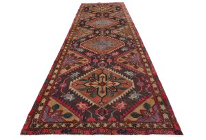 Semi Antique Muted Tribal 4'5X12 Distressed Vintage Oriental Runner Rug