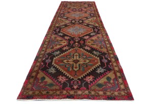 Semi Antique Muted Tribal 4'5X12 Distressed Vintage Oriental Runner Rug