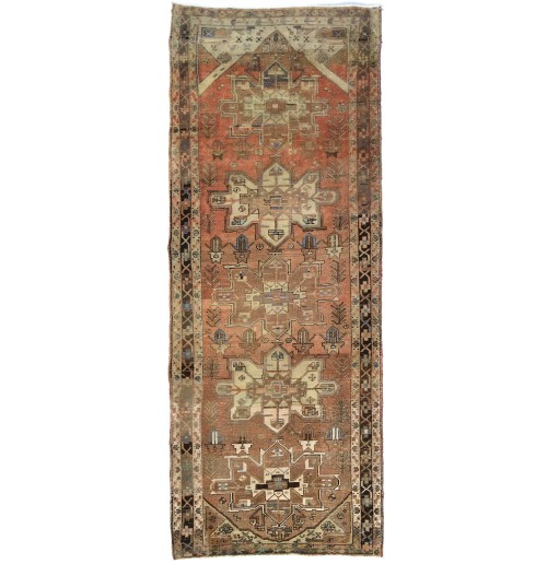 Antique Muted Tribal 4X11 Distressed Vintage Oriental Runner Rug