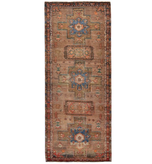 Semi Antique Muted Tribal 4X10 Distressed Vintage Oriental Runner Rug