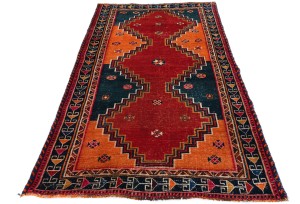 Semi Antique Red Tribal 3'7X6 Distressed Vintage Oriental Rug