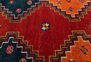 Semi Antique Red Tribal 3'7X6 Distressed Vintage Oriental Rug