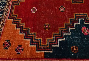Semi Antique Red Tribal 3'7X6 Distressed Vintage Oriental Rug