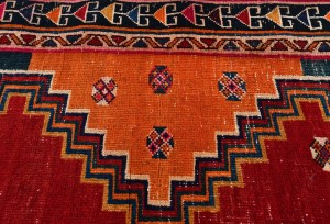Semi Antique Red Tribal 3'7X6 Distressed Vintage Oriental Rug