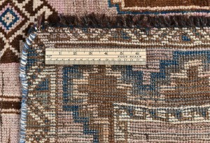Semi Antique Muted Geometric 4X7 Distressed Vintage Oriental Rug