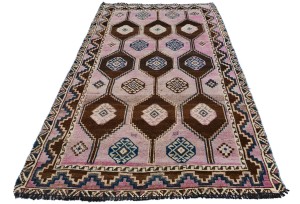 Semi Antique Muted Geometric 4X7 Distressed Vintage Oriental Rug
