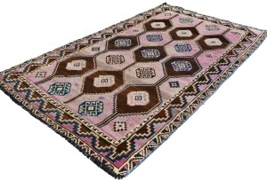 Semi Antique Muted Geometric 4X7 Distressed Vintage Oriental Rug
