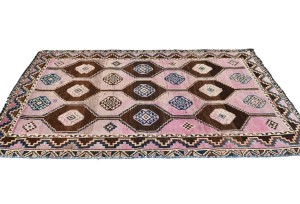 Semi Antique Muted Geometric 4X7 Distressed Vintage Oriental Rug
