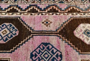 Semi Antique Muted Geometric 4X7 Distressed Vintage Oriental Rug
