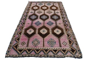 Semi Antique Muted Geometric 4X7 Distressed Vintage Oriental Rug