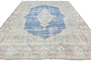 Antique Muted Floral 9X11'5 Distressed Vintage Oriental Rug
