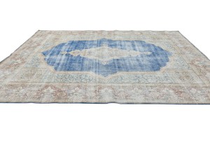 Antique Muted Floral 9X11'5 Distressed Vintage Oriental Rug