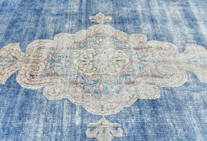 Antique Muted Floral 9X11'5 Distressed Vintage Oriental Rug