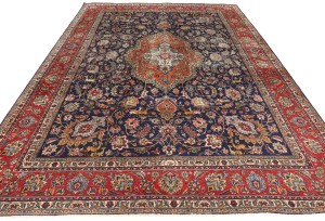 Antique Muted Purple-navy Floral 10X13 Distressed Vintage Oriental Rug