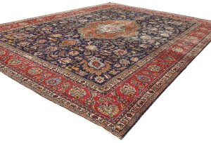 Antique Muted Purple-navy Floral 10X13 Distressed Vintage Oriental Rug