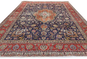 Antique Muted Purple-navy Floral 10X13 Distressed Vintage Oriental Rug