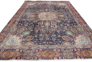 Antique Muted Plum Floral 9X12 Distressed Vintage Oriental Rug