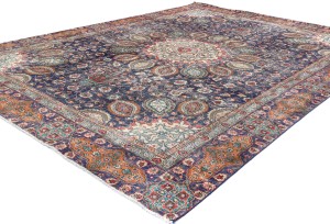 Antique Muted Plum Floral 9X12 Distressed Vintage Oriental Rug