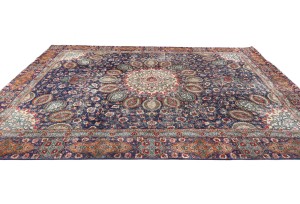Antique Muted Plum Floral 9X12 Distressed Vintage Oriental Rug