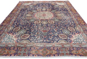 Antique Muted Plum Floral 9X12 Distressed Vintage Oriental Rug