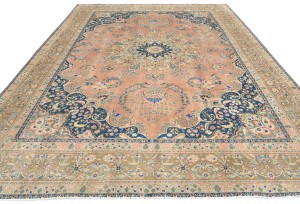 Antique Muted Floral 9'5X12'6 Distressed Vintage Oriental Rug