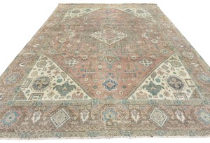 Semi Antique Muted Floral 9X12 Distressed Vintage Oriental Rug