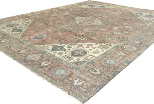 Semi Antique Muted Floral 9X12 Distressed Vintage Oriental Rug