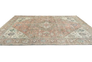 Semi Antique Muted Floral 9X12 Distressed Vintage Oriental Rug