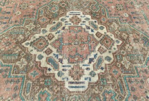Semi Antique Muted Floral 9X12 Distressed Vintage Oriental Rug