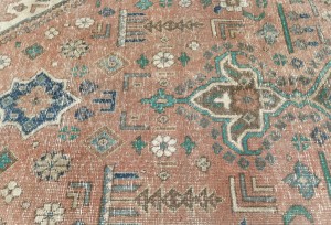 Semi Antique Muted Floral 9X12 Distressed Vintage Oriental Rug