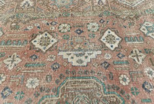 Semi Antique Muted Floral 9X12 Distressed Vintage Oriental Rug