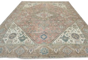 Semi Antique Muted Floral 9X12 Distressed Vintage Oriental Rug