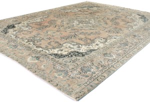 Semi Antique Muted Floral 8X11 Distressed Vintage Oriental Rug
