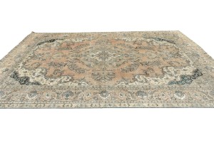Semi Antique Muted Floral 8X11 Distressed Vintage Oriental Rug
