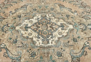 Semi Antique Muted Floral 8X11 Distressed Vintage Oriental Rug