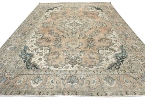 Semi Antique Muted Floral 8X11 Distressed Vintage Oriental Rug