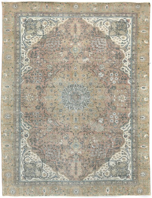 Semi Antique Muted Floral 8'9X11'5 Distressed Vintage Oriental Rug