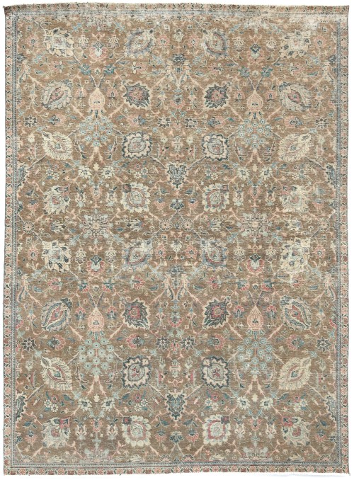 Semi Antique Muted Floral 7X10 Distressed Vintage Oriental Rug